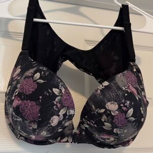 Floral Underwire Bra in Black with Pink/Purple Floral Print